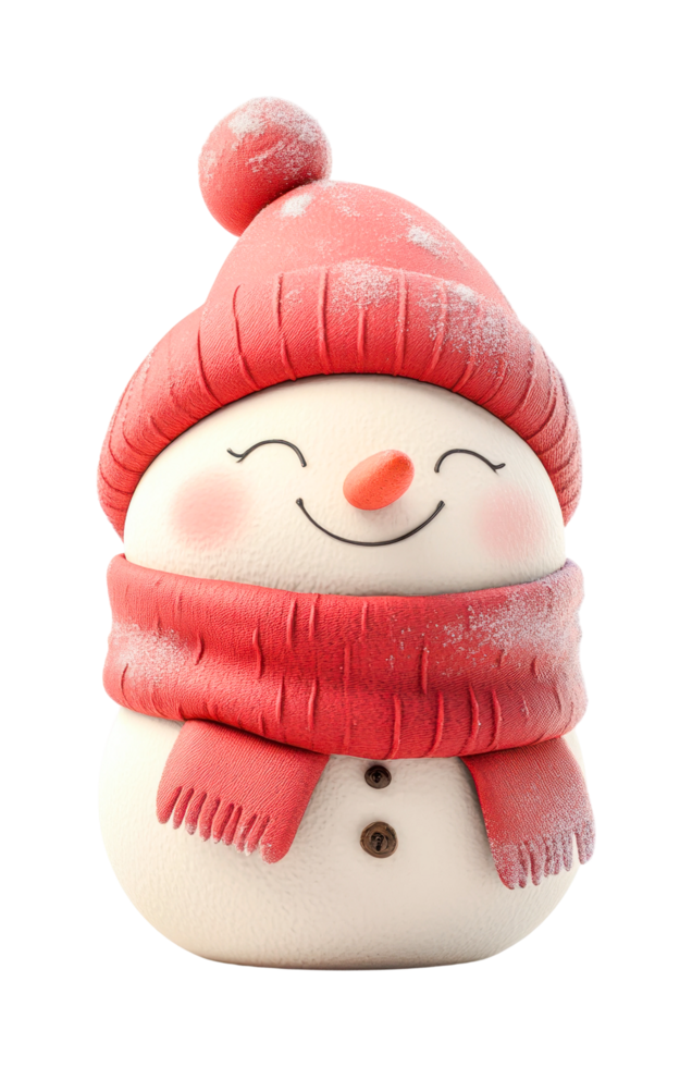 Cute smiling snowman with red scarf and hat png