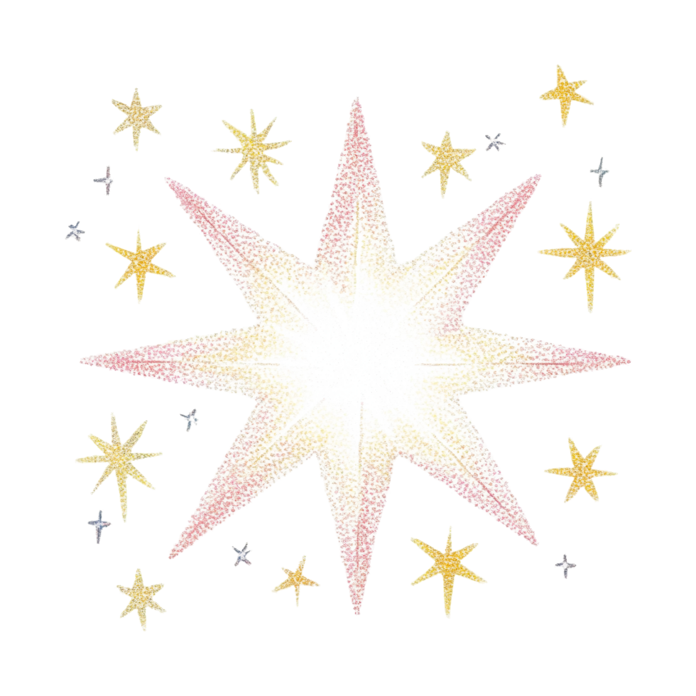 Bright eight-pointed star surrounded by smaller stars png