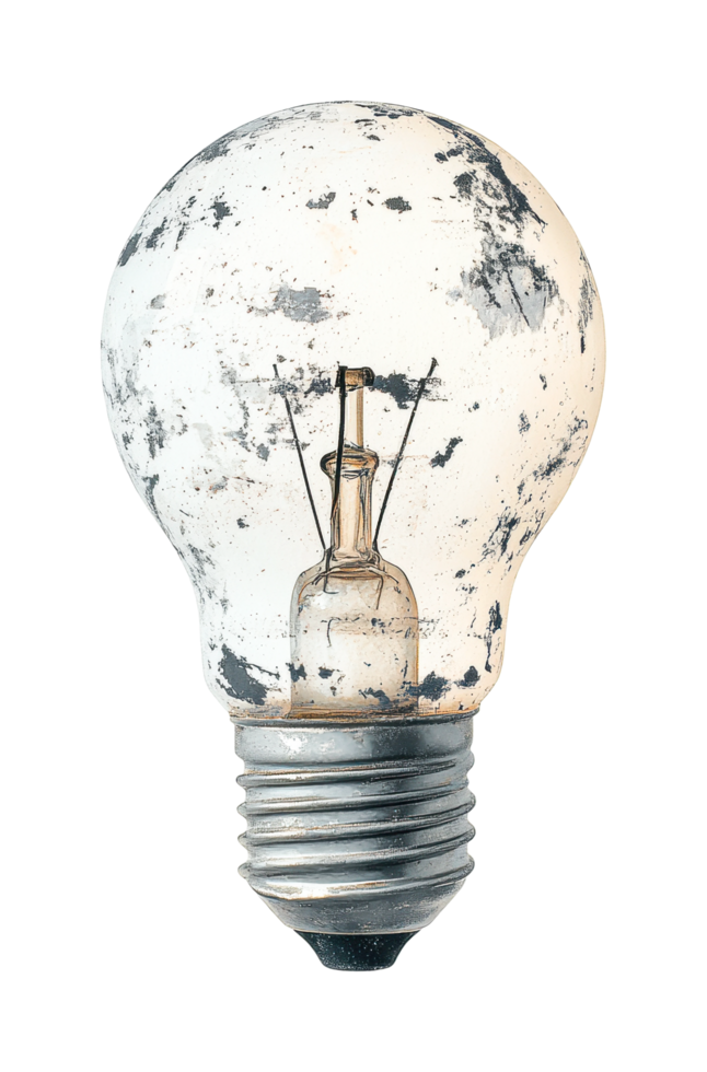 Vintage light bulb with weathered surface and filament detail png