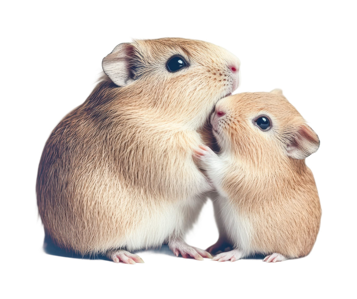 Cute gerbil pair displaying affectionate interaction png