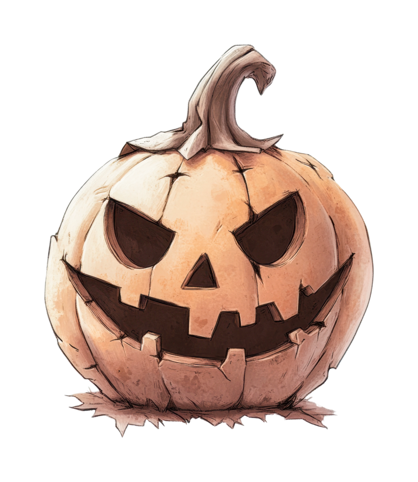 Spooky halloween jack-o'-lantern with scary expression and carved face png