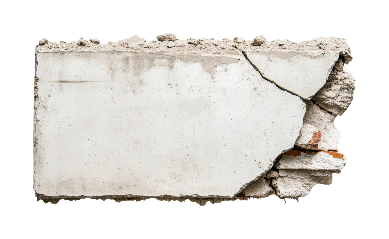 Cracked concrete wall fragment with exposed bricks and rough edges png