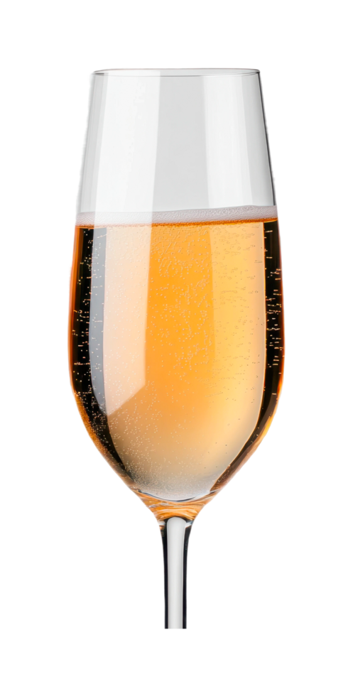 Elegant champagne flute with rose sparkling wine and bubbles png