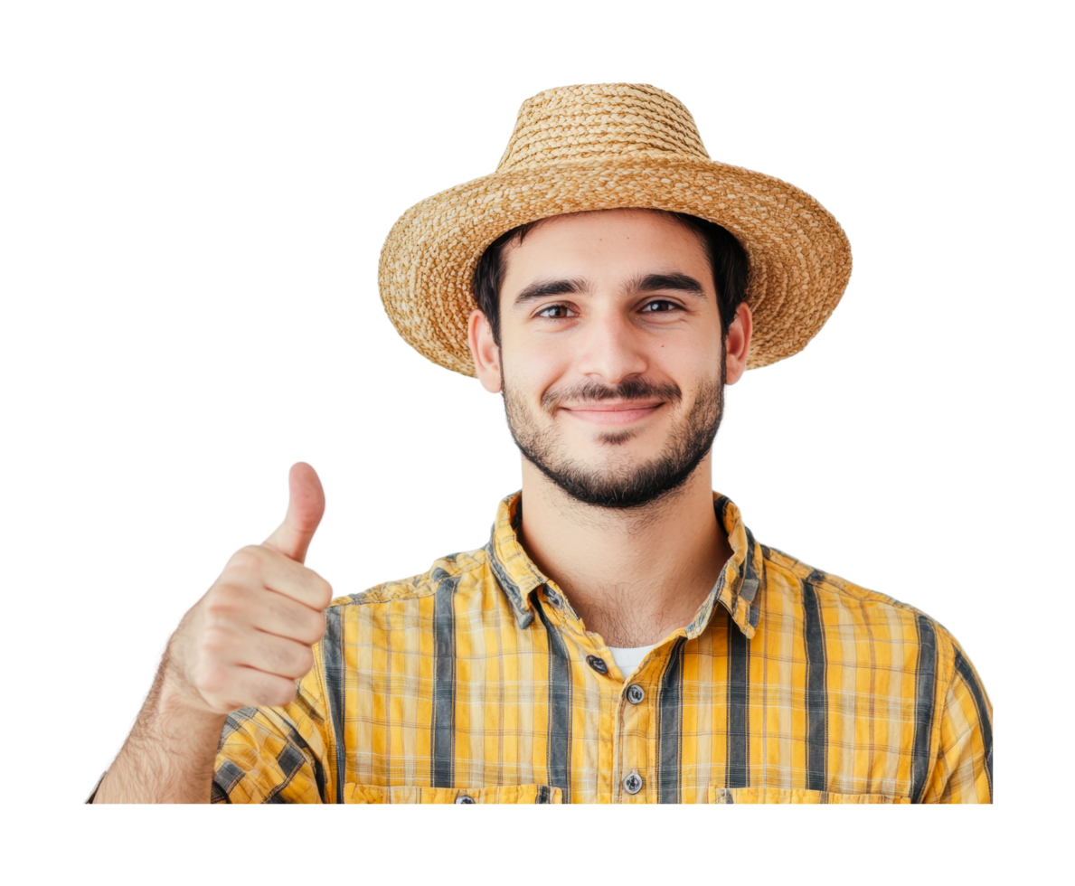 Young caucasian male wearing straw hat giving thumbs up png