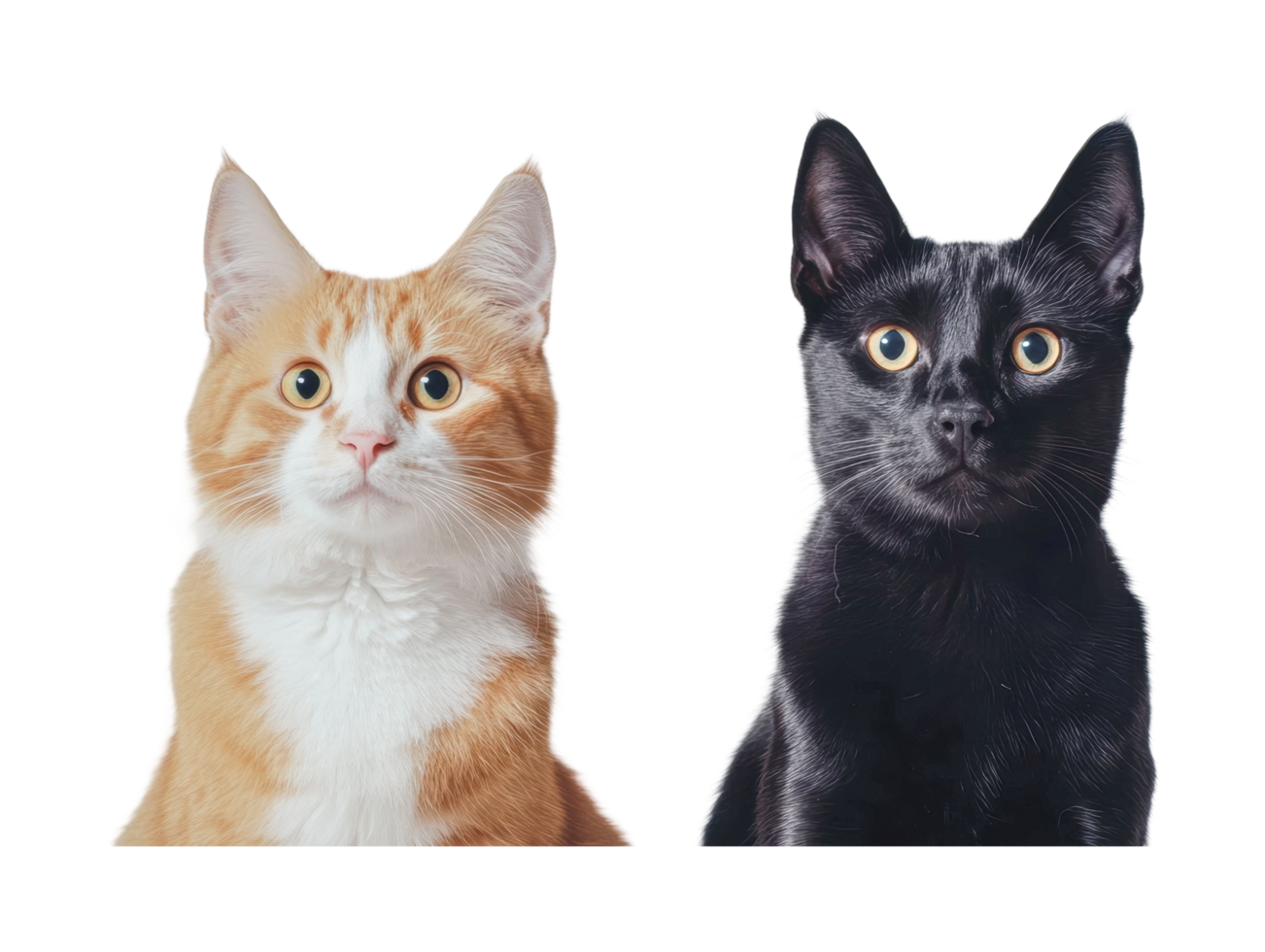 Engaging pair of alert cats with playful expressions png