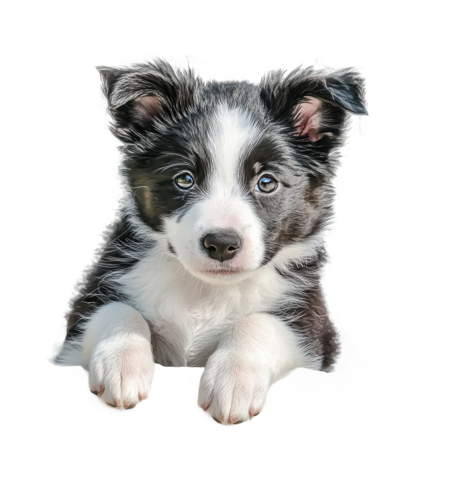 Cute border collie puppy with fluffy coat and alert expression png