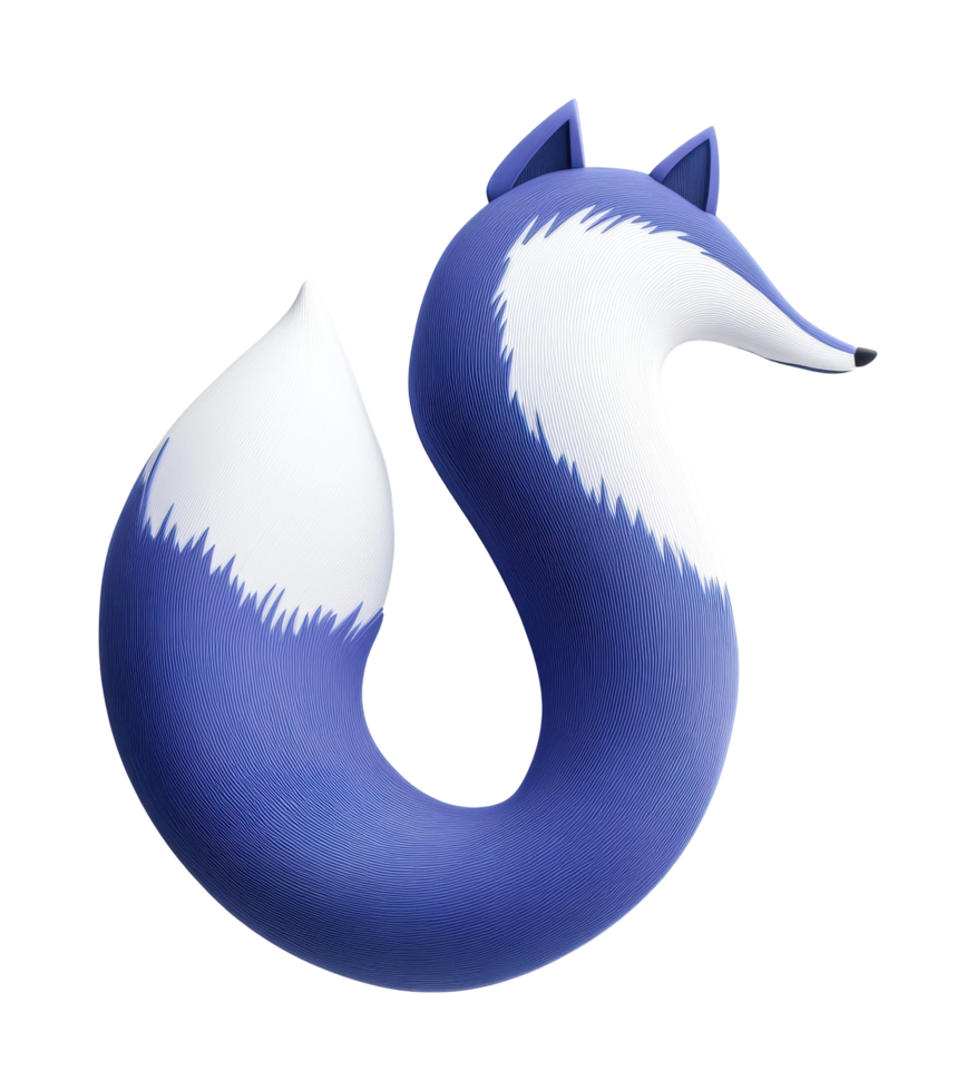 Abstract blue and white fox figure with curved tail design png