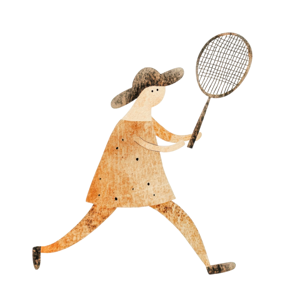 Cartoon female tennis player with racket in action pose png