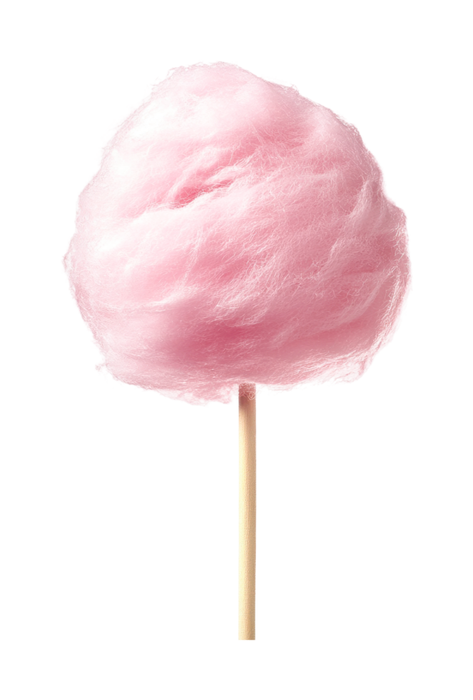 Fluffy pink cotton candy on a stick png