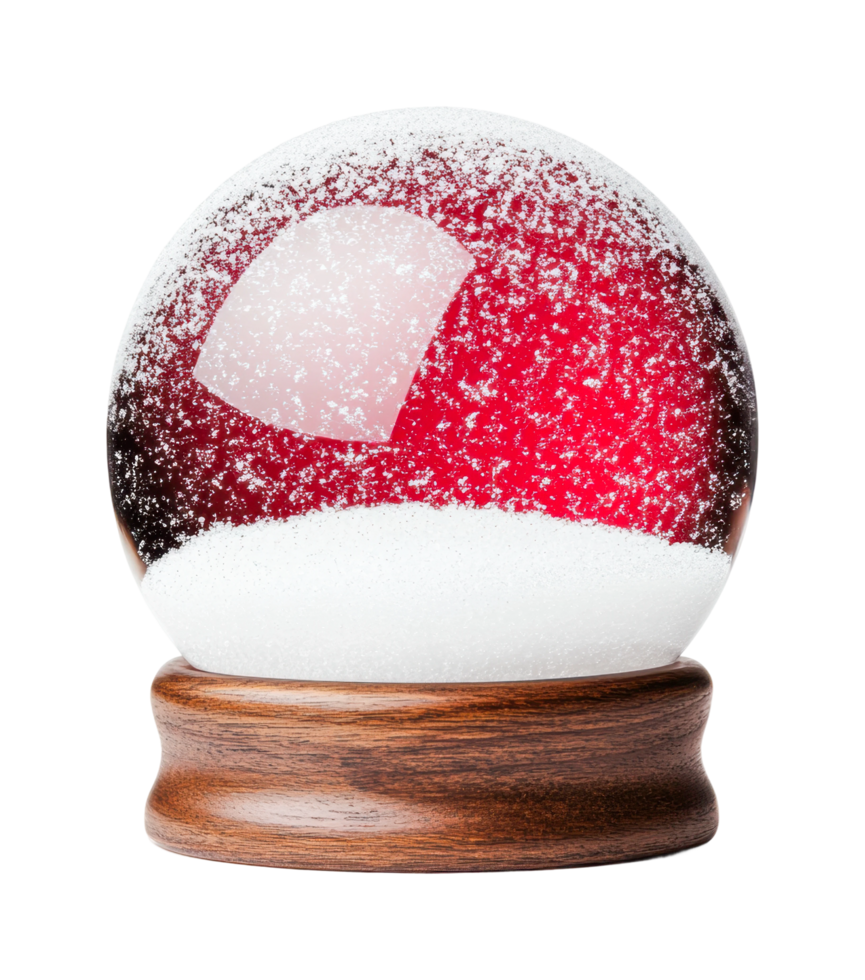 Classic snow globe with wooden base and snowflakes png