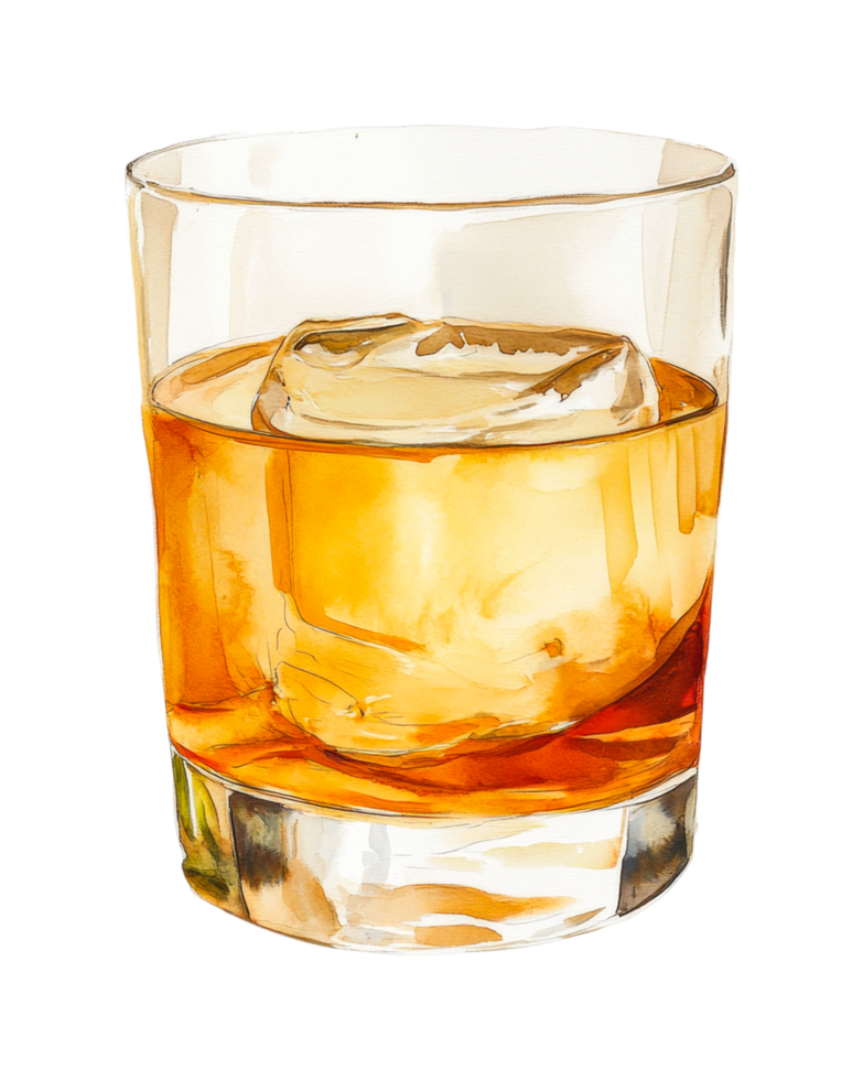 Glass of whiskey with ice cubes - refreshing cold drink png