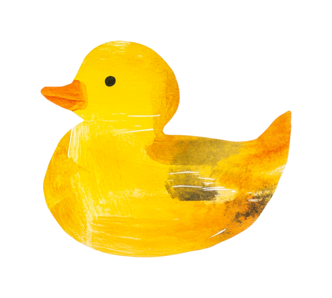 Watercolor yellow rubber duck illustration with textured details png