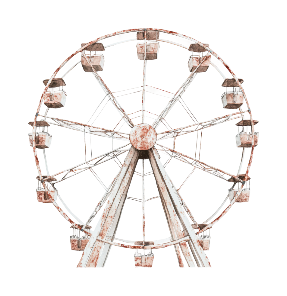 Rusty abandoned ferris wheel with empty seats png