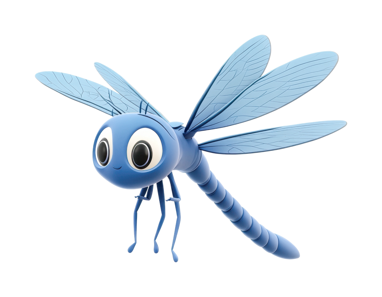 3d blue cartoon dragonfly with big eyes and detailed wings png