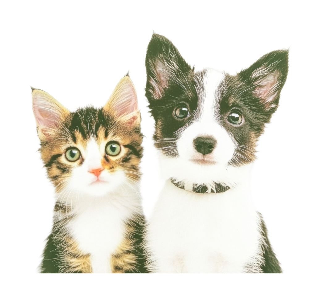 Cute kitten and puppy duo with adorable expressions png