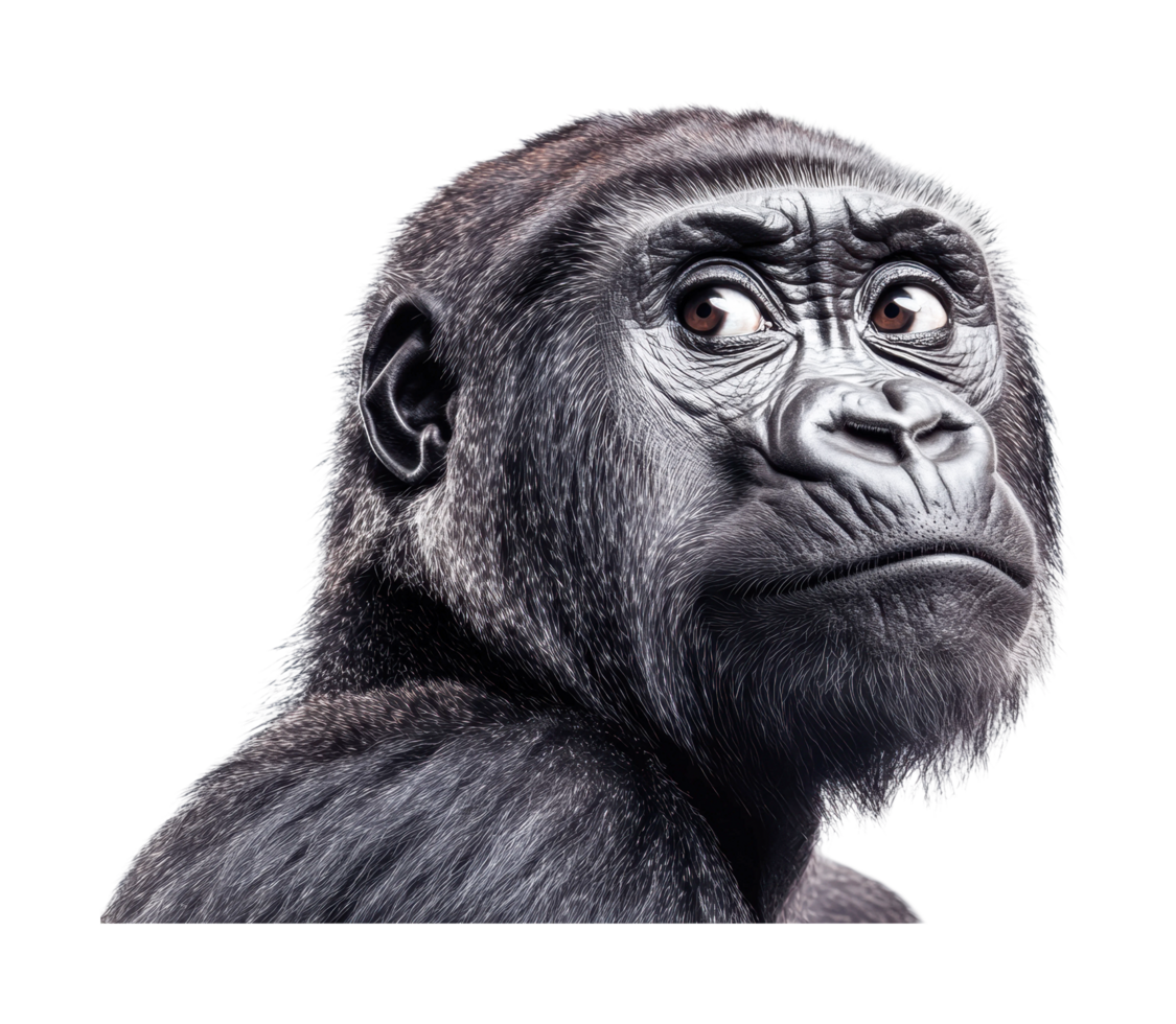 Close-up portrait of a mature gorilla looking back in profile png