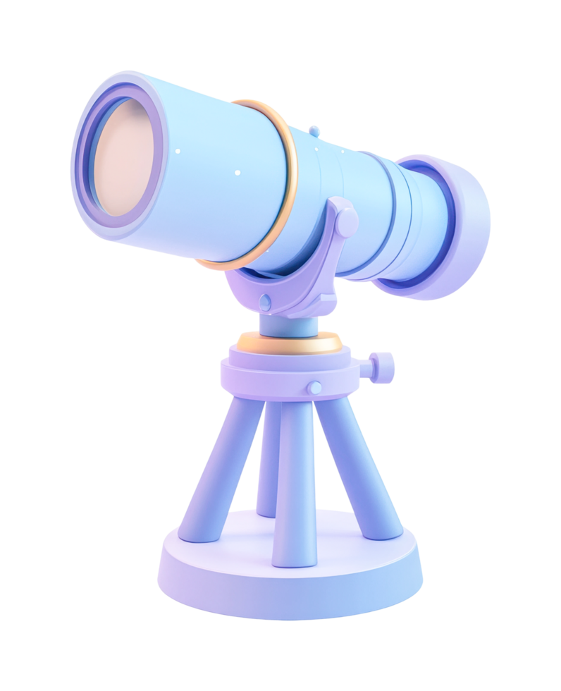 3d blue telescope on tripod designed for space observation png