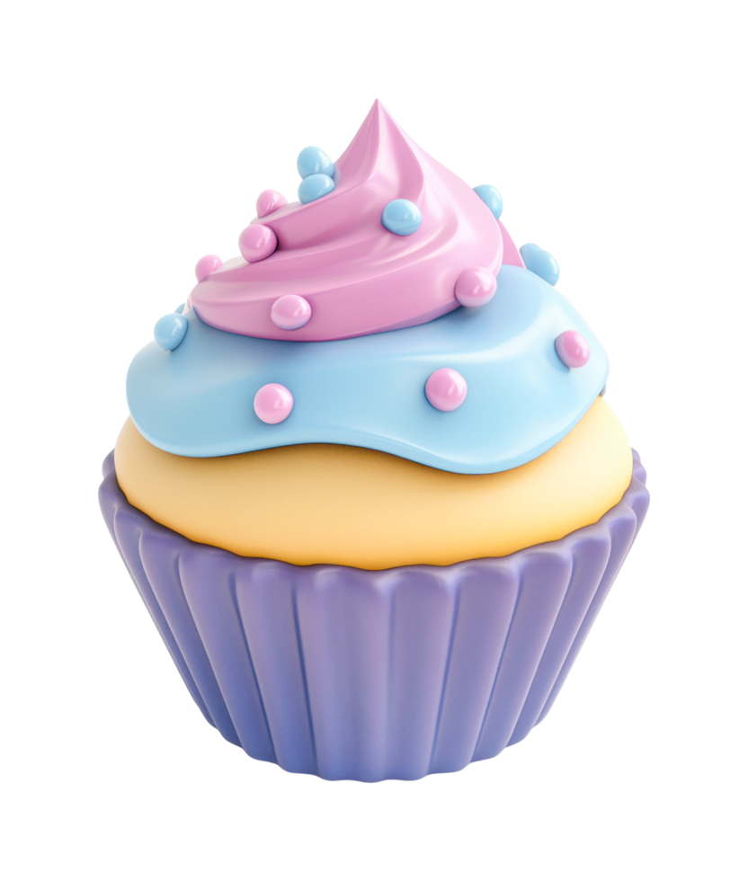 Colorful cupcake with swirled frosting and decorative sprinkles png