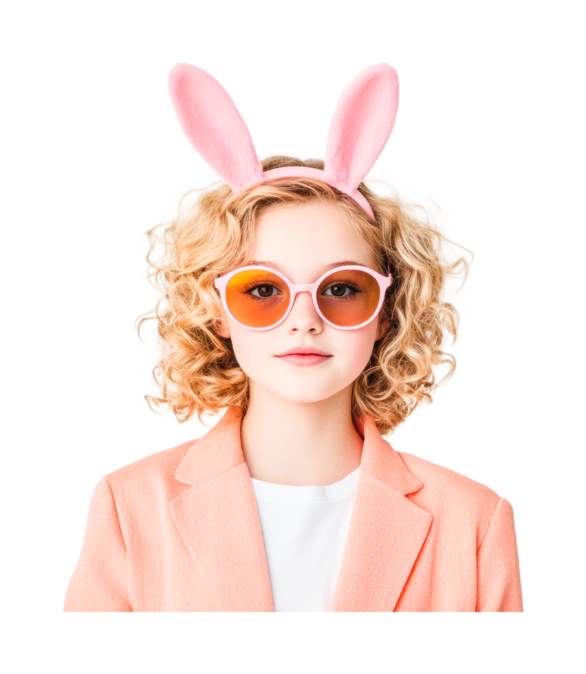 Caucasian female child with curly hair wearing bunny ears and sunglasses png