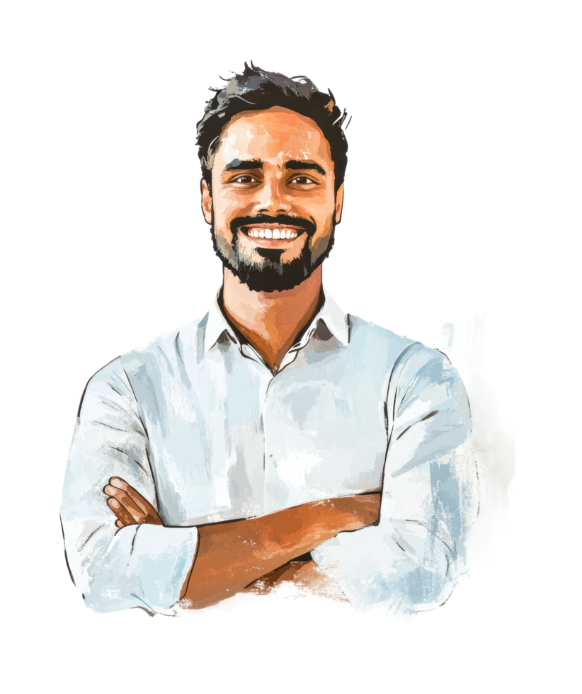 Smiling young asian male adult with arms crossed png