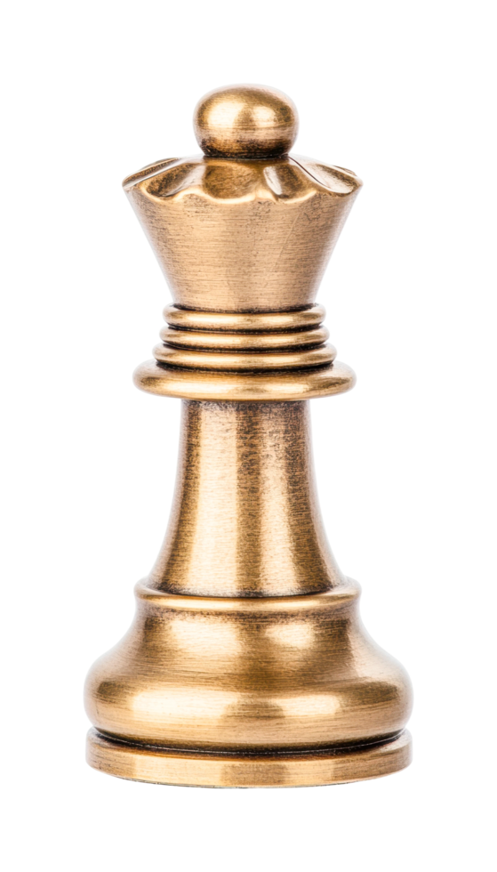Bronze metal chess queen piece with detailed design png