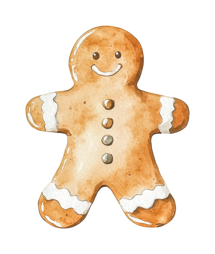 Smiling gingerbread cookie with white icing details png
