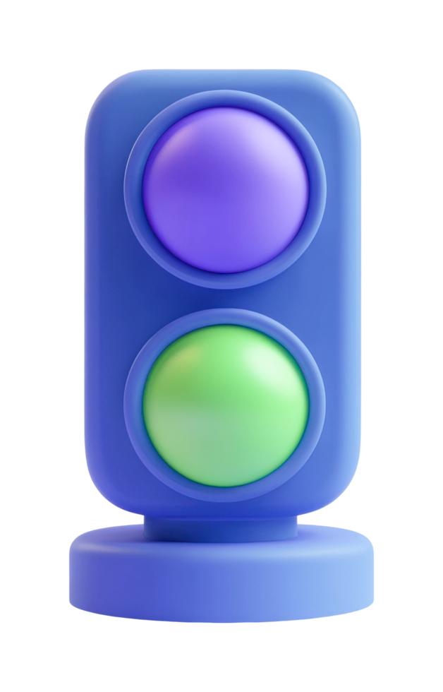 Futuristic blue traffic light with purple and green spheres png