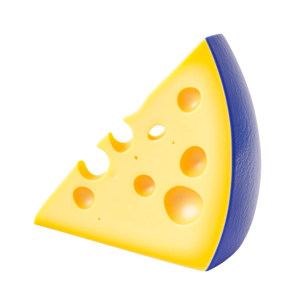 Cartoon cheese wedge with holes and wavy blue rim png