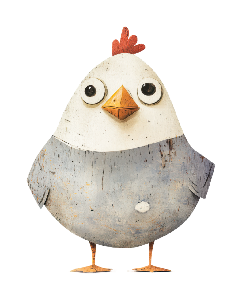 Cute cartoon chicken character with big eyes and red comb png