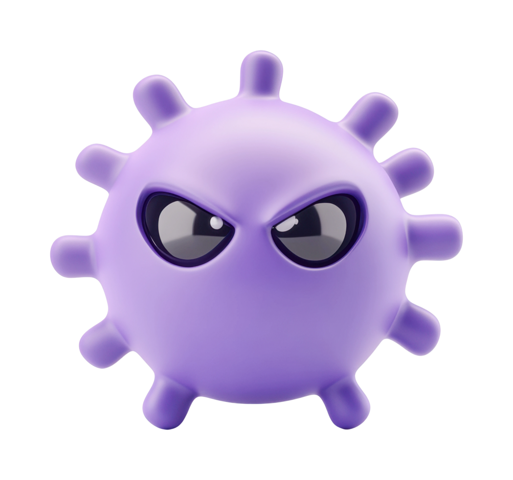 Purple cartoon virus with angry expression and large eyes png