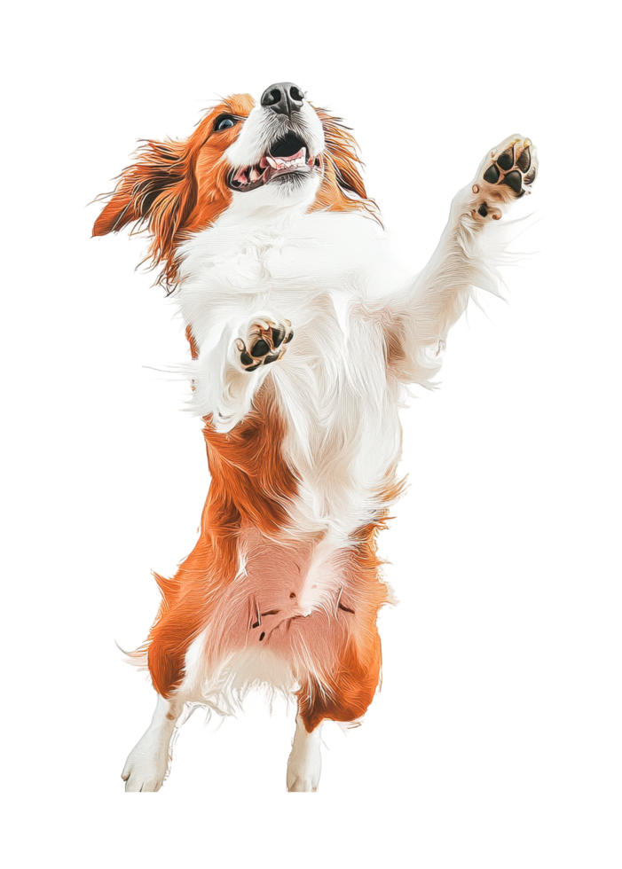 Playful dog jumping with joy captured mid-action png