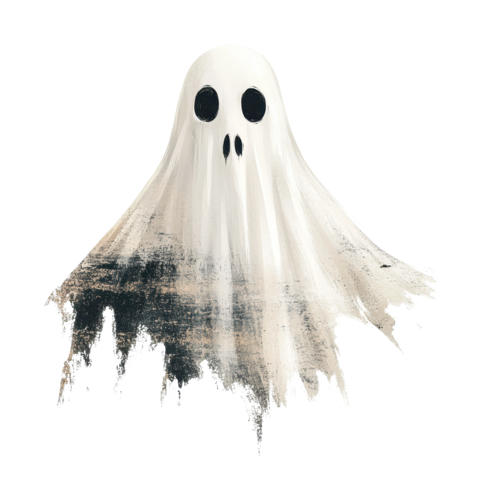 Spooky ghost with tattered sheet and black hollow eyes png