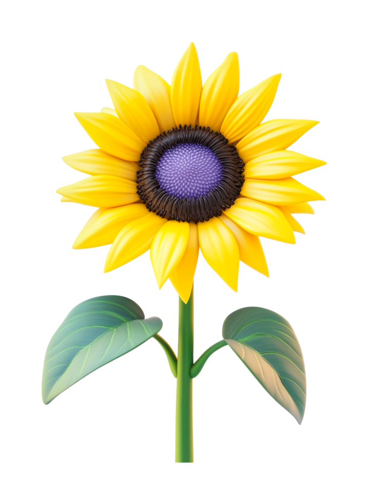 Vibrant sunflower with yellow petals and green leaves png