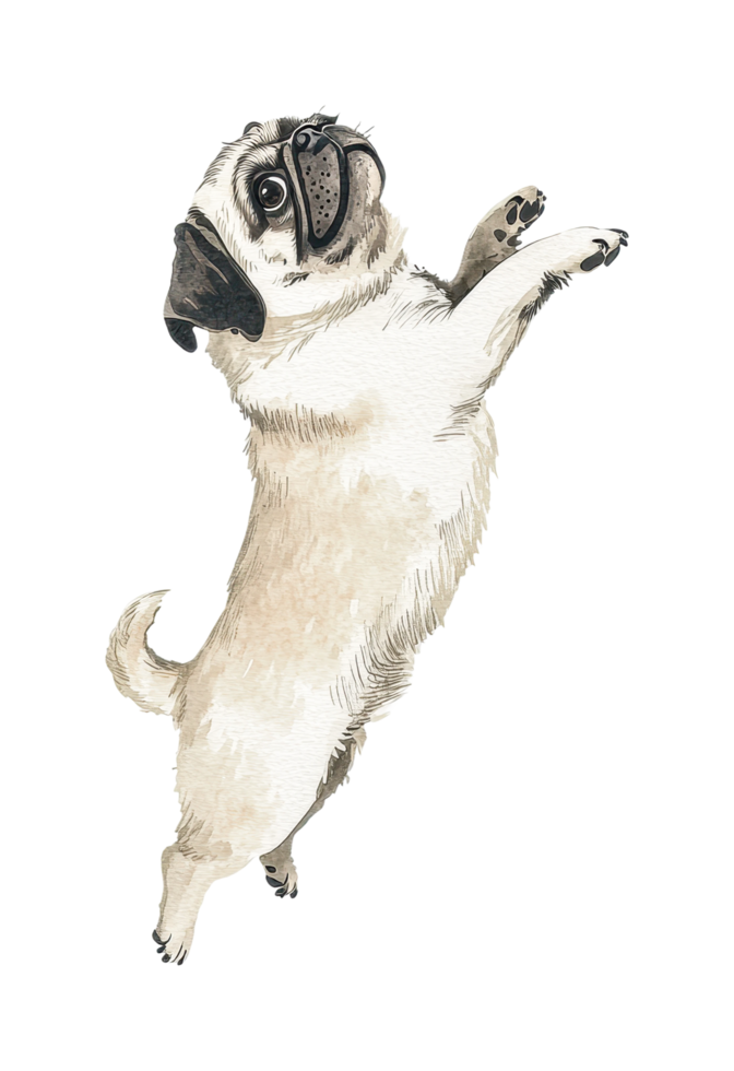 Adorable pug playfully leaping upwards png