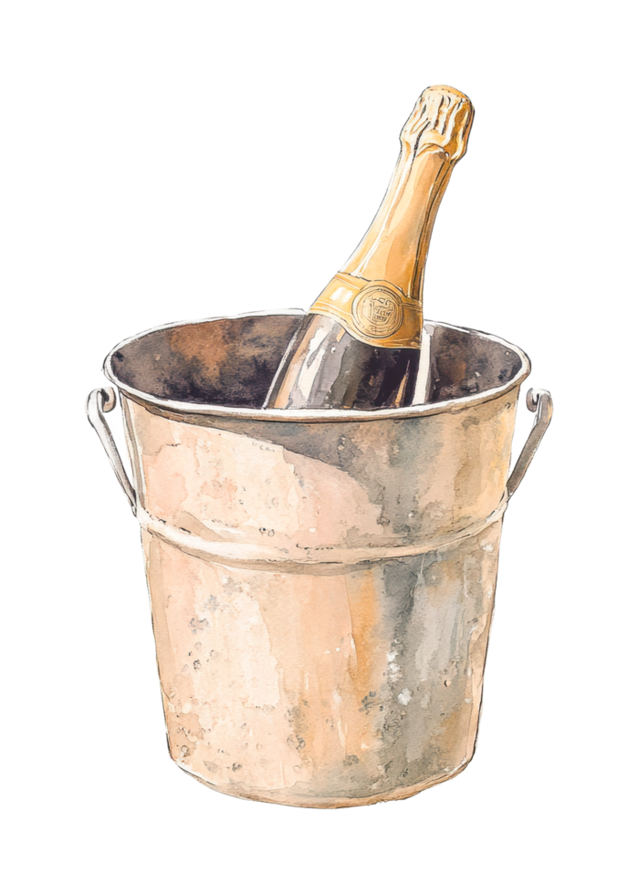 Champagne bottle in a metal ice bucket celebration png