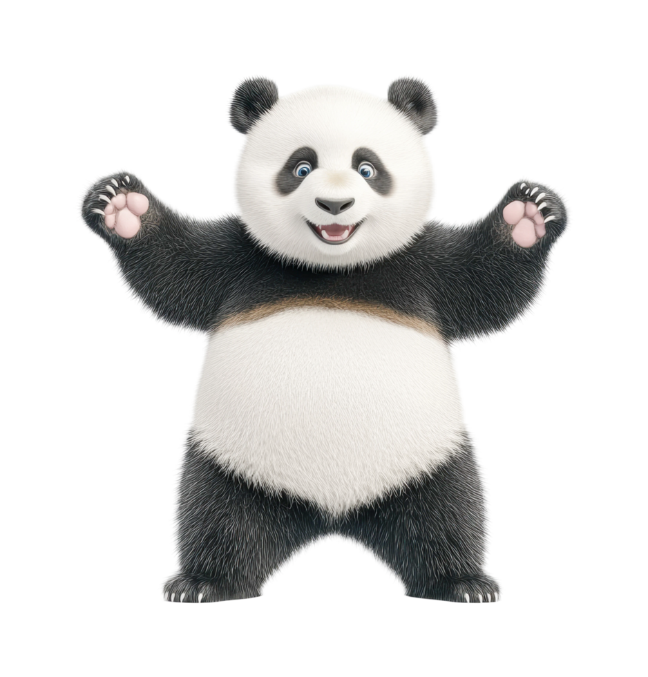 Cute cartoon panda bear standing with raised paws png