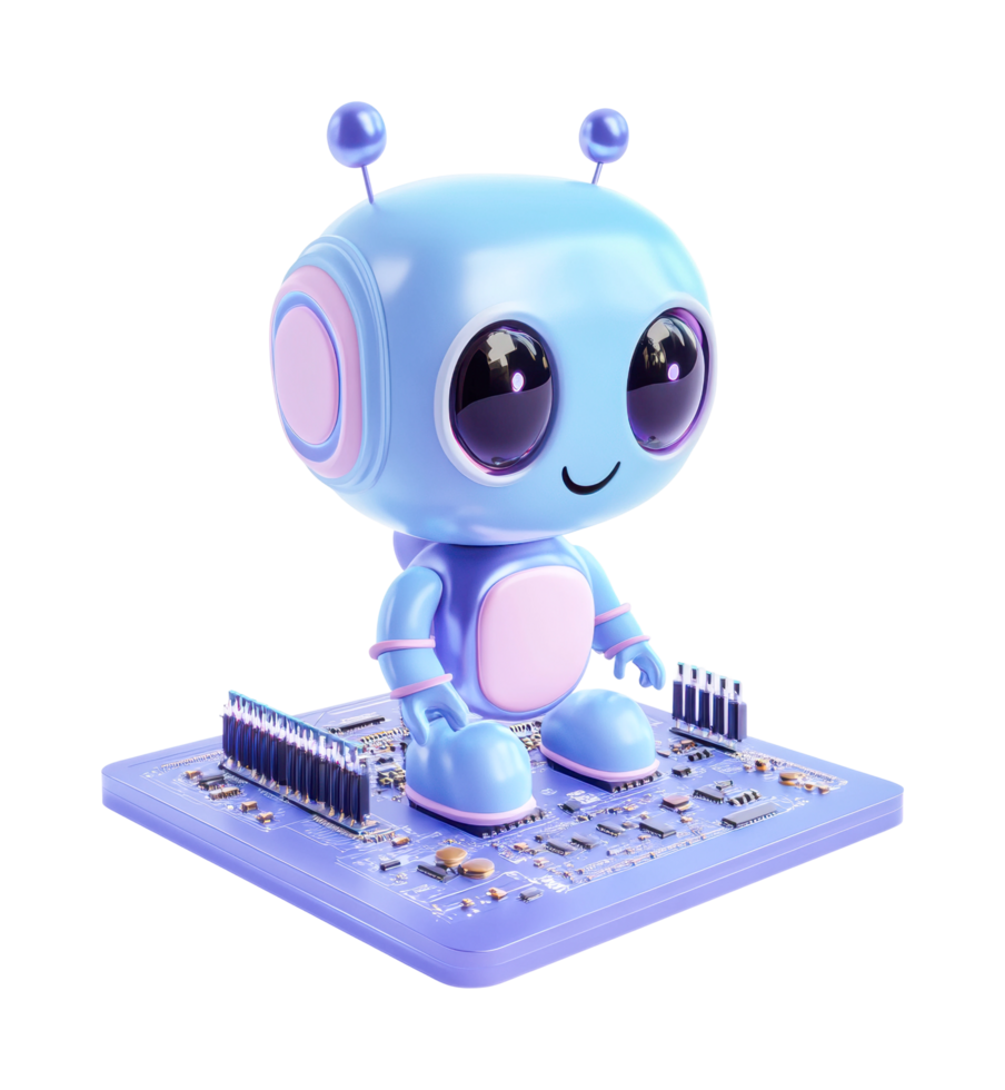 Cute robot toy on circuit board with antennas png
