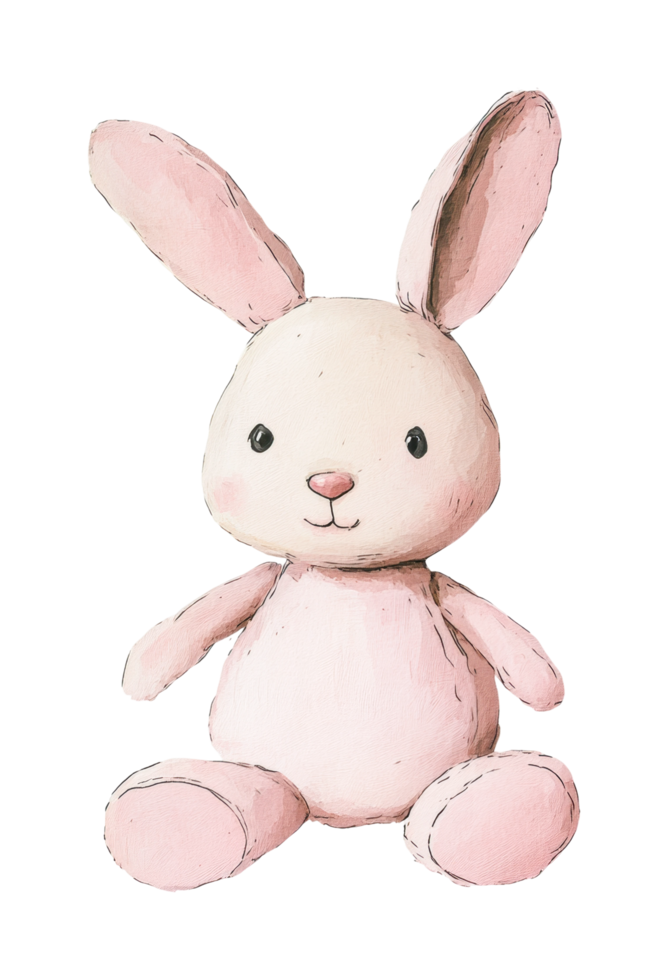 Cute pink plush bunny with adorable features png