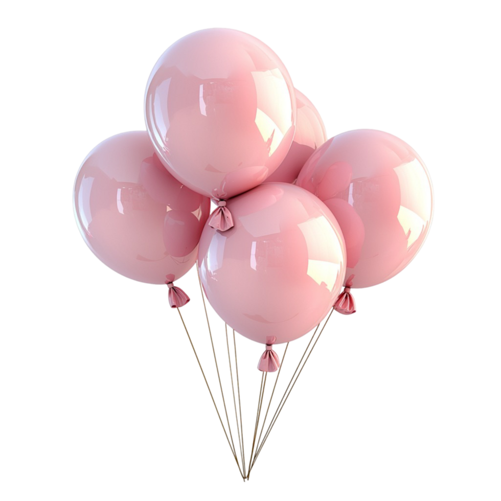 Three pink balloons floating strings attached to a white , evoking a sense of joy, celebration, and lightness, perfect for festive occasions oristic expressions. png