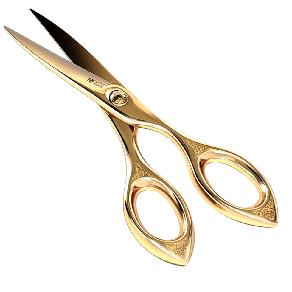 Golden scissors sharp blades and a shiny finish, combining functionality an elegant, polished appearance, perfect for precision cutting in various creative tasks. png