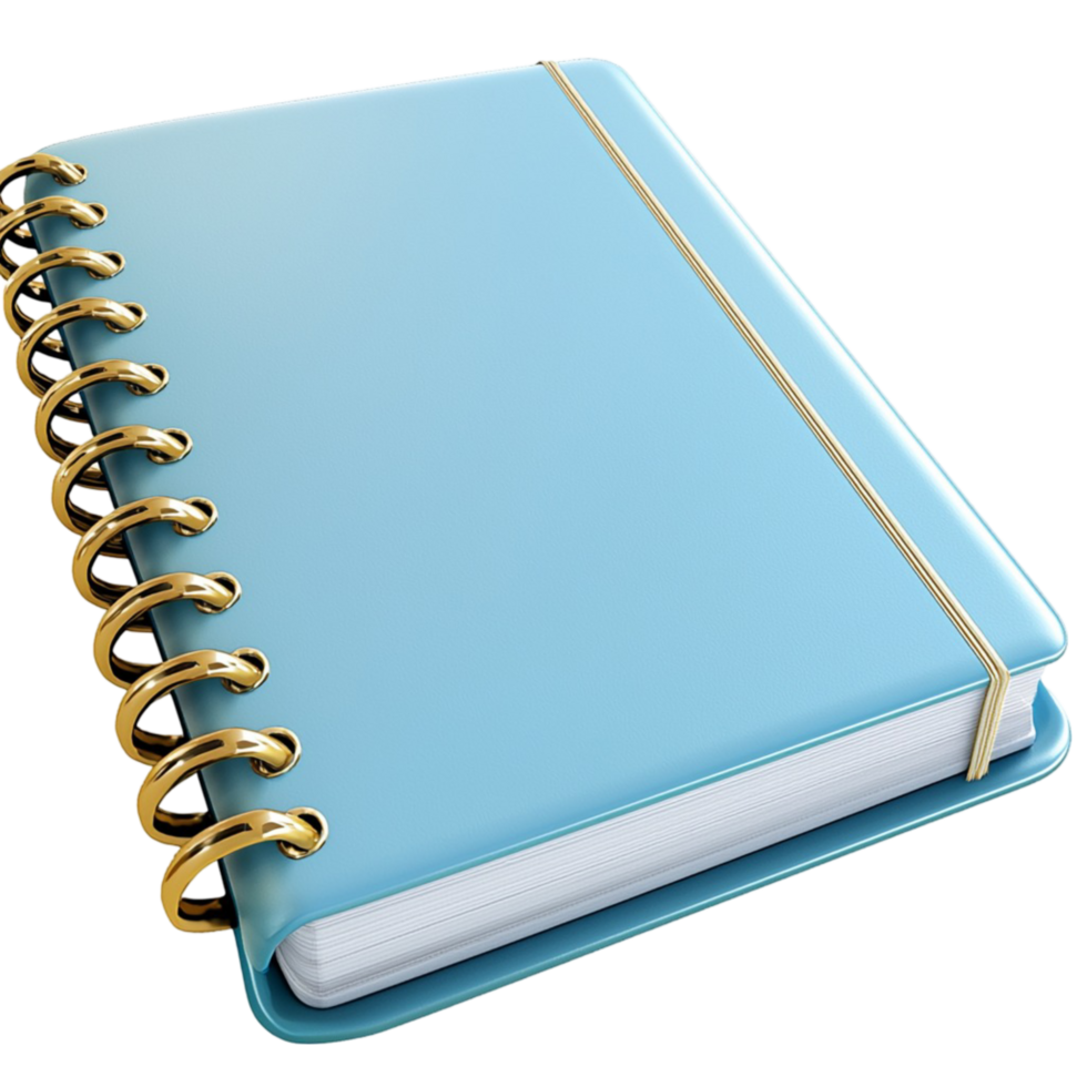 Blue notebook spiral binding and crisp white pages, perfect for capturing thoughts, sketches, or important notes, combining utility simple, attractive design. png