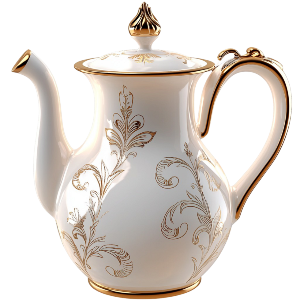 Teapot White Ornate Kitchen Drinkware Vintage Item Perfect for Tea Lovers, Features an Elegant Design Ideal for Afternoon Tea Time png