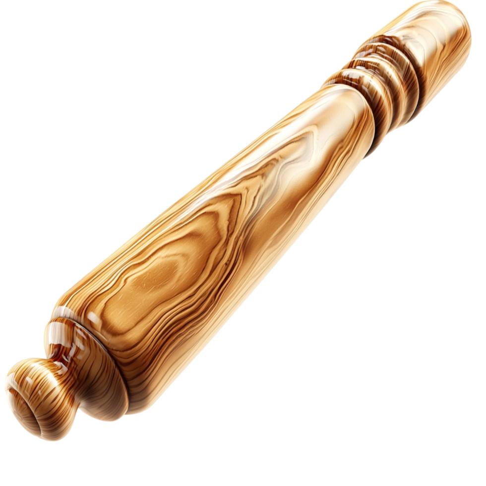 Wooden rolling pin sturdy handles, designed for rolling dough during baking, an essential kitchen tool for pastry preparation. png