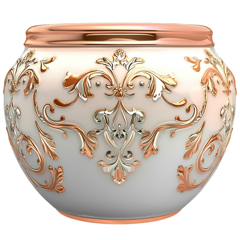 Vase in white ornate decorative details, perfect for holding flowers and adding a sophisticated touch to home decor. png