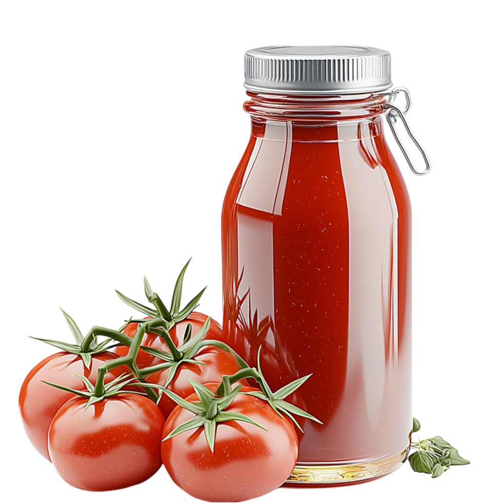 Tomato sauce jar in red, a popular condiment found in many kitchens, used for enhancing the flavor of numerous dishes. png