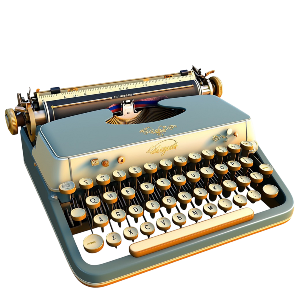 Vintage typewriter classic black keys and a silver frame, offering a nostalgic writing experience and timeless aesthetic appeal. png