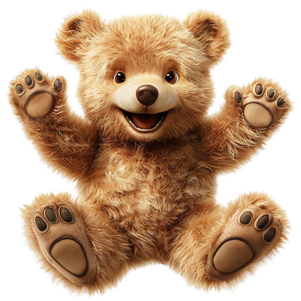 Brown teddy bear wearing a bow tie, sitting upright in a cozy corner, offering a sense of nostalgia and warmth as it waits for a cuddle or hug. png