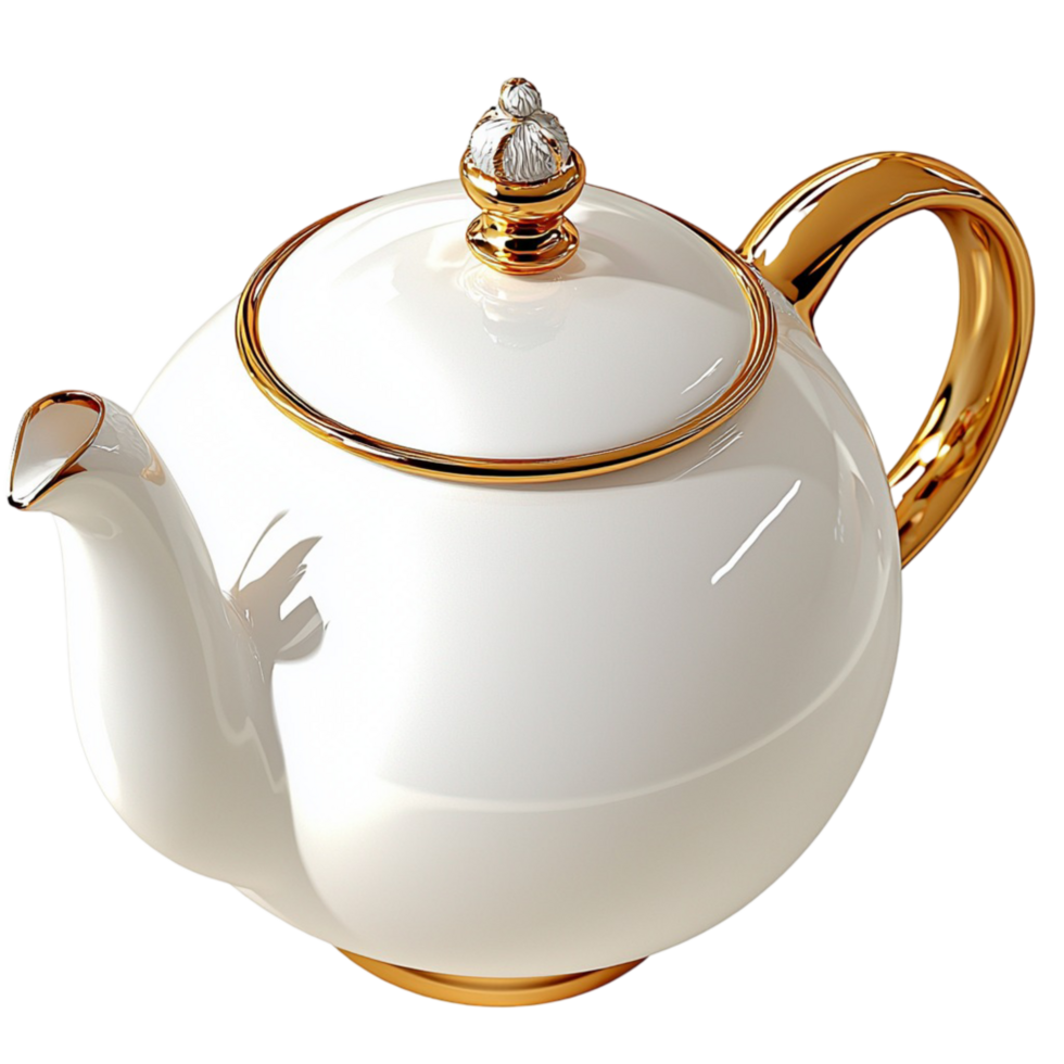 Teapot White Gold Ornate Kitchen Drinkware Item Elegant White Teapot Gold Detailing for Stylish Tea Serving png