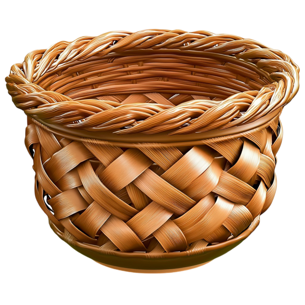 Woven brown basket sturdy handle designed for carrying items, providing an ecofriendly, practical solution for organizing and transporting belongings in a charming, rustic way. png
