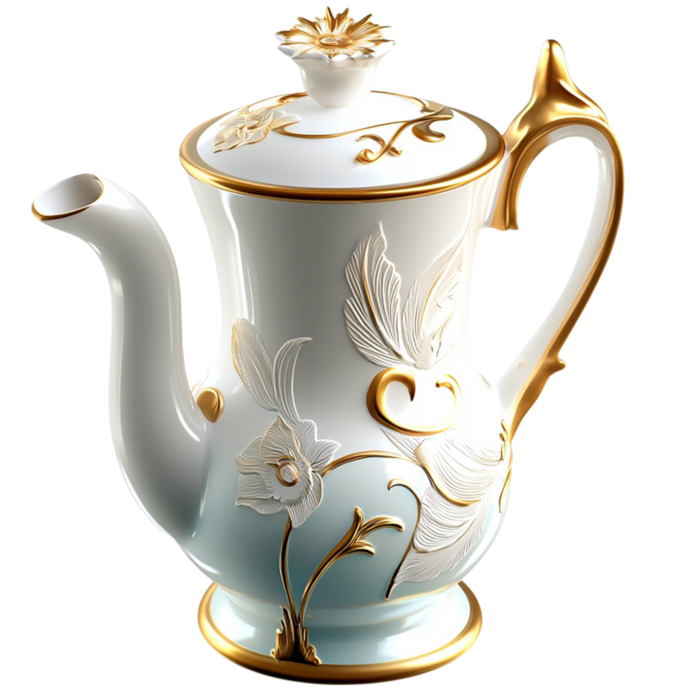 Teapot White Ornate Kitchen Drinkware Vintage Item png